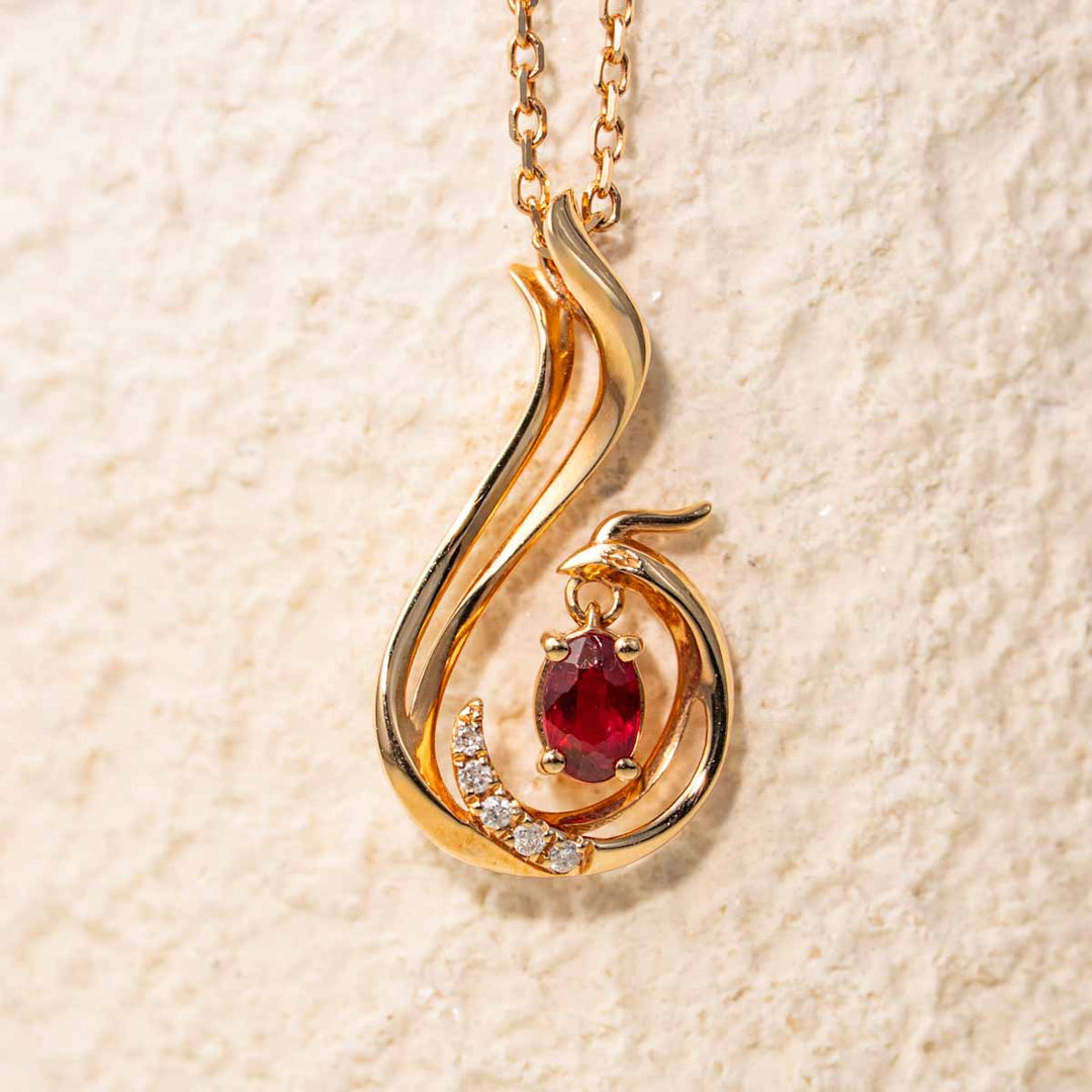 Natural Ruby Diamond Necklace.  D:0.18ct 18K Gold