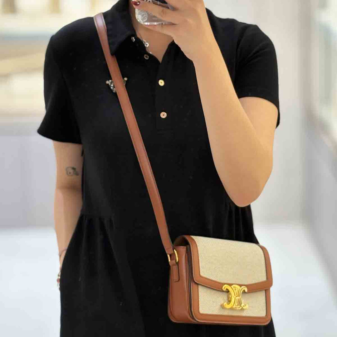 Celine Triomphe Teen 18.5cm Brown Canvas