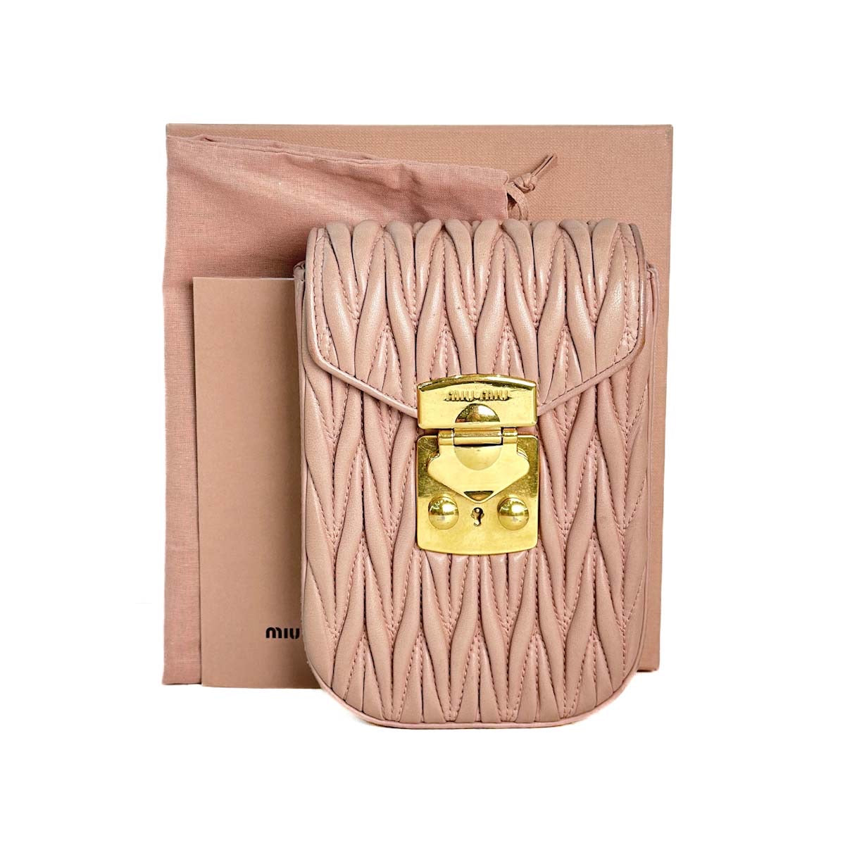 Miumiu Nappa Matelassé Pink Phone Bag with Chain