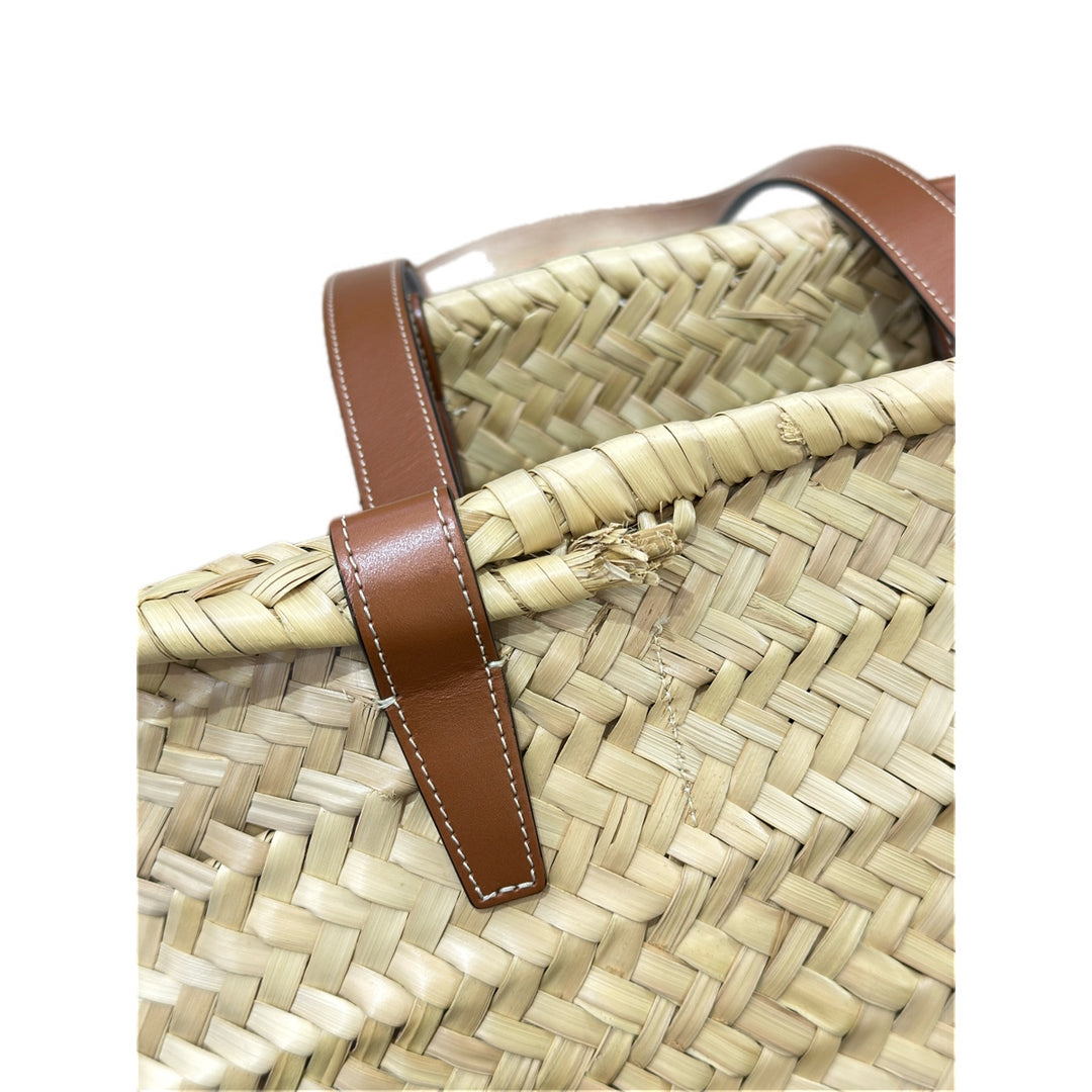 Celine Classic Panier In Palm Leaves And Calfskin
