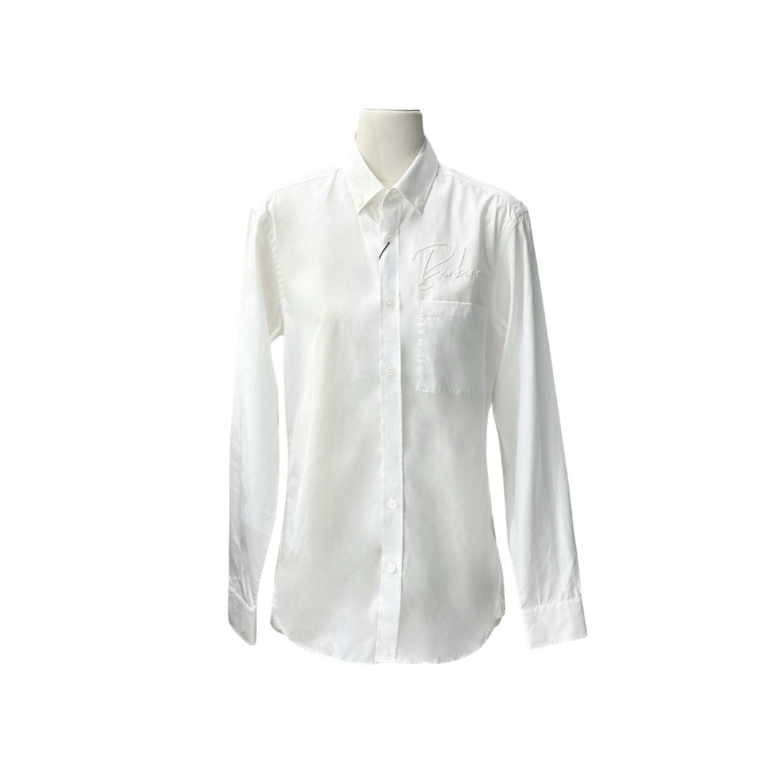 Burberry Embroidered Logo Long Sleeve White Shirt #XS