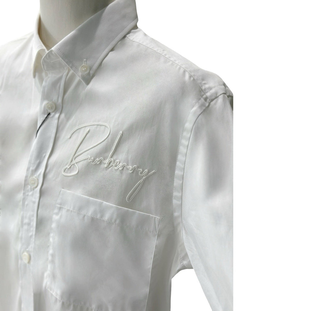 Burberry Embroidered Logo Long Sleeve White Shirt #XS