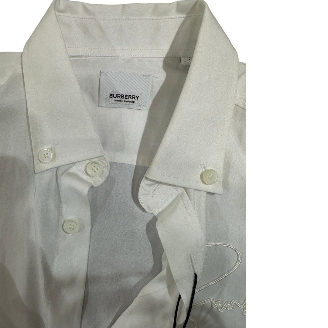 Burberry Embroidered Logo Long Sleeve White Shirt #XS
