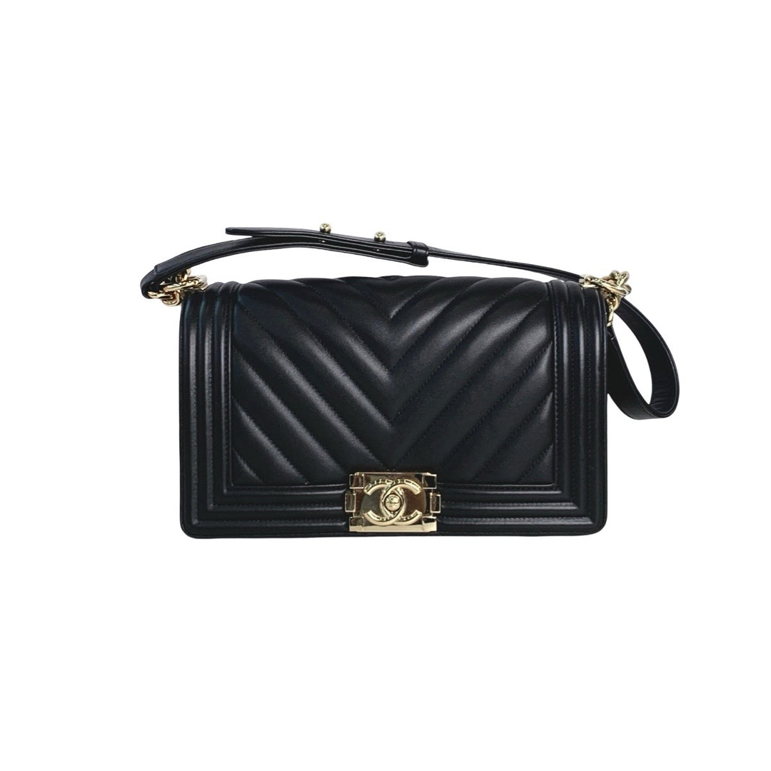 Chanel Leboy Medium Black Chevron Bag