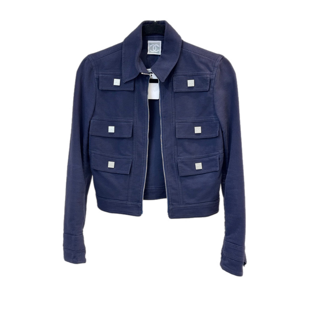 Chanel Clothing Navy Zip Up Cotton Jacket #36