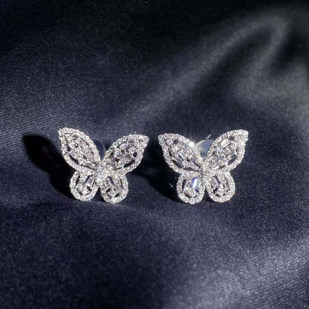 Natrual White Diamond Butterfly Earrings D0.88ct D-E color SI clarity, 18K Gold