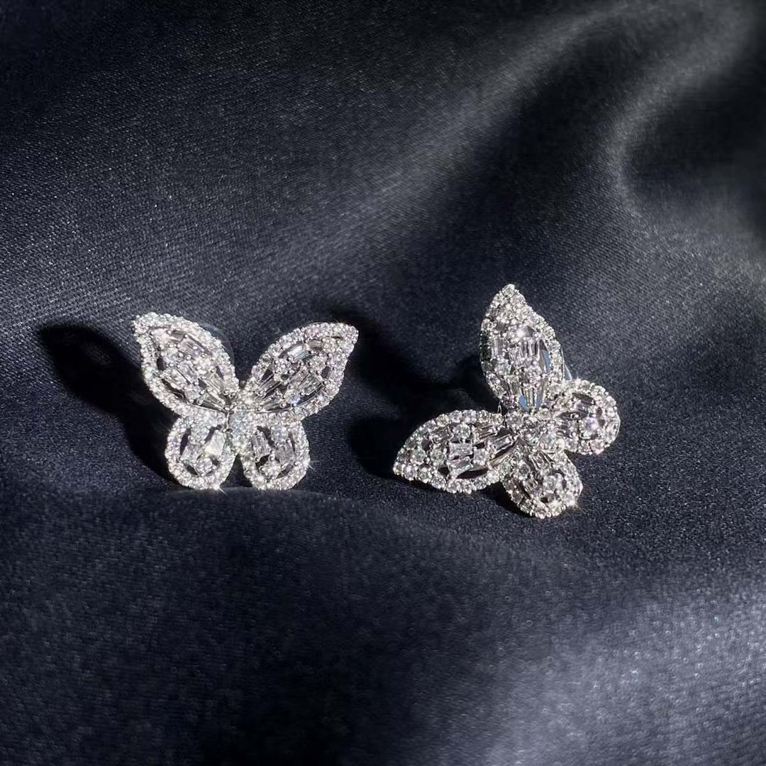 Natrual White Diamond Butterfly Earrings D0.88ct D-E color SI clarity, 18K Gold
