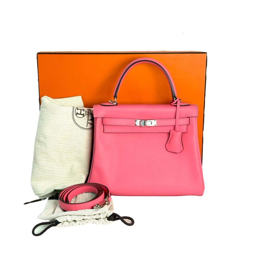 Hermes Kelly 25cm Pink Swift Silver Hardware