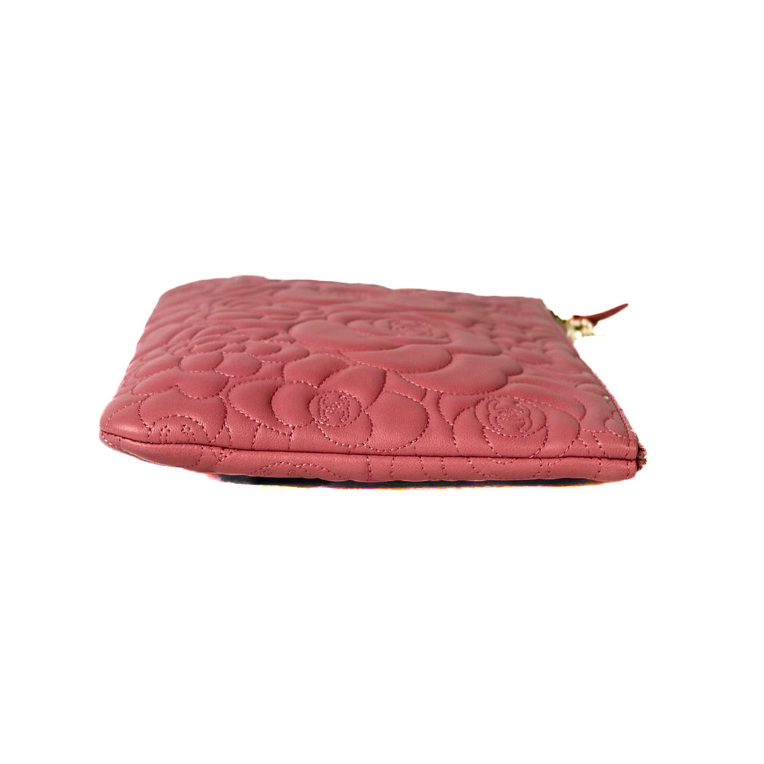 Chanel Embossed Camellia Pouch Bag Pink