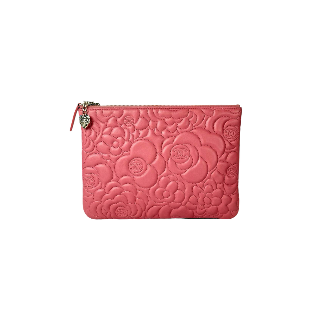Chanel Embossed Camellia Pouch Bag Pink