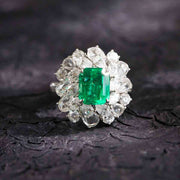 Columbia Emerald Diamond Ring D2.55ct d3.0ct. 18K White Gold