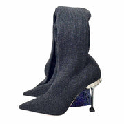 Miumiu Black Silver Glitter Crystal Long Boot - Jiaxyk