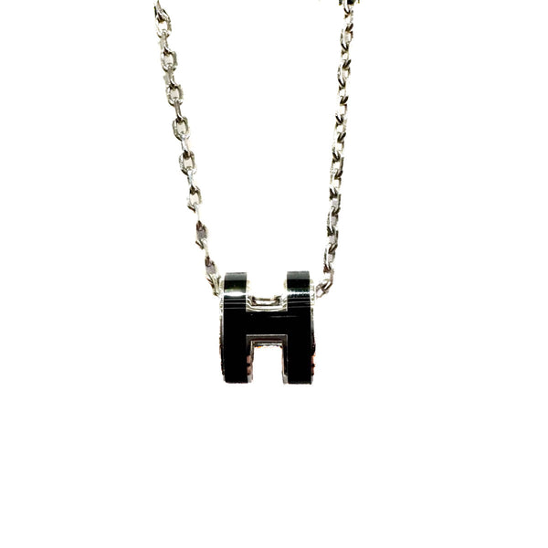 Hermes Mini H Pop Necklace Black Silver - Jiaxyk
