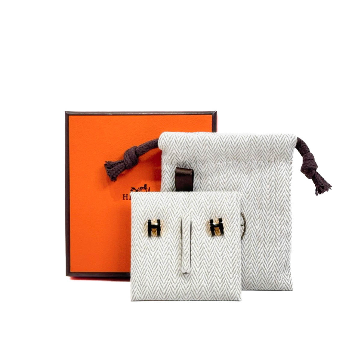 Hermes H Pop Earrings Black Rose Gold