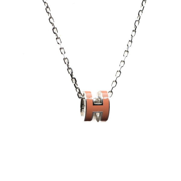 Hermes Mini H Pop Necklace Brown Silver - Jiaxyk