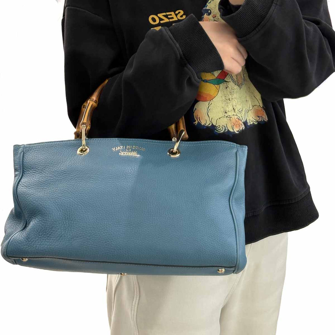 Gucci Bamboo Shopper Blue Tote Bag