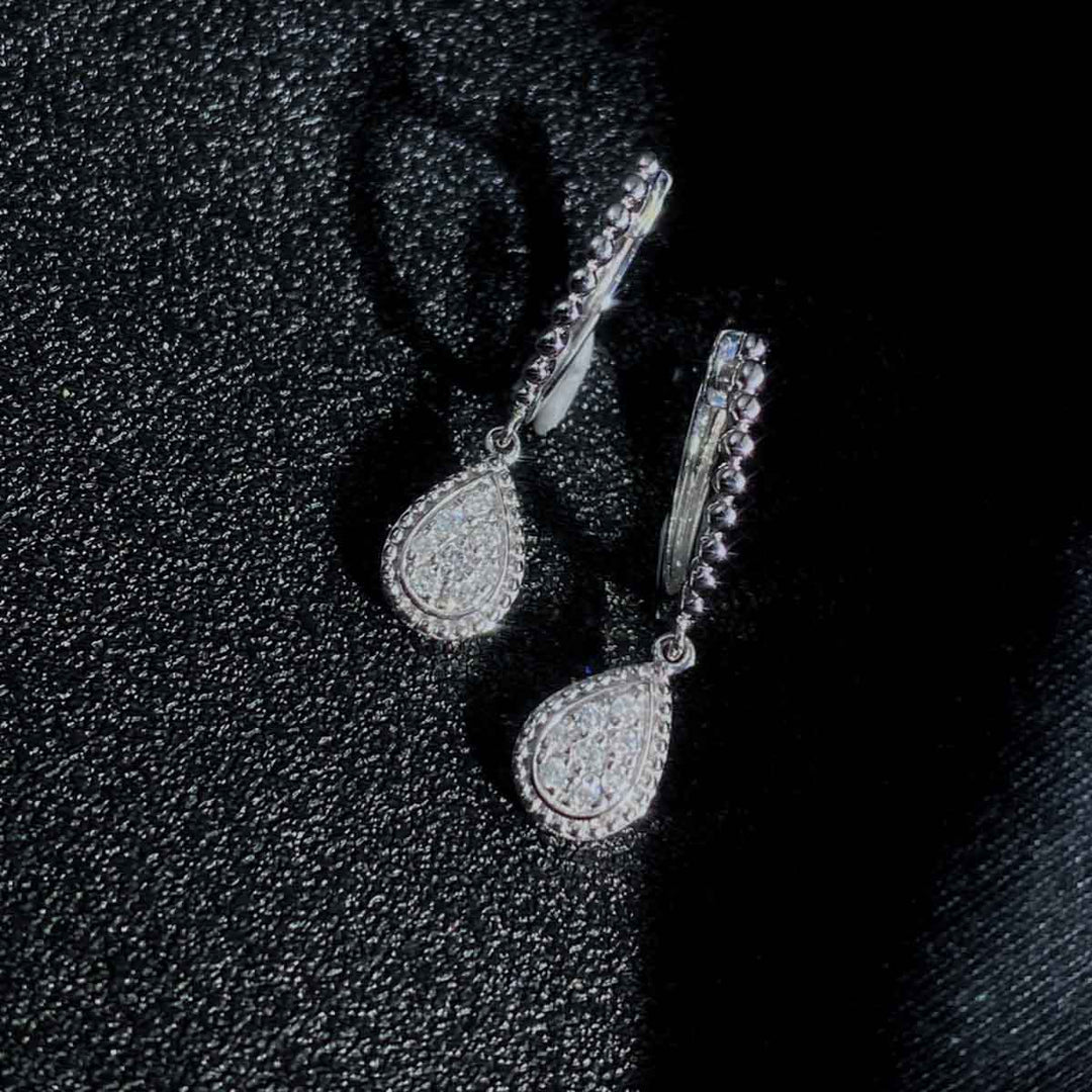 Natural White Diamond Drop Hoop Earrings D0.18ct. 18K