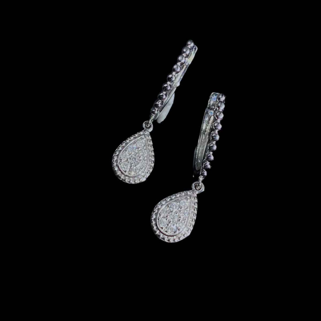 Natural White Diamond Drop Hoop Earrings D0.18ct. 18K