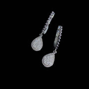 Natural White Diamond Drop Hoop Earrings D0.18ct. 18K