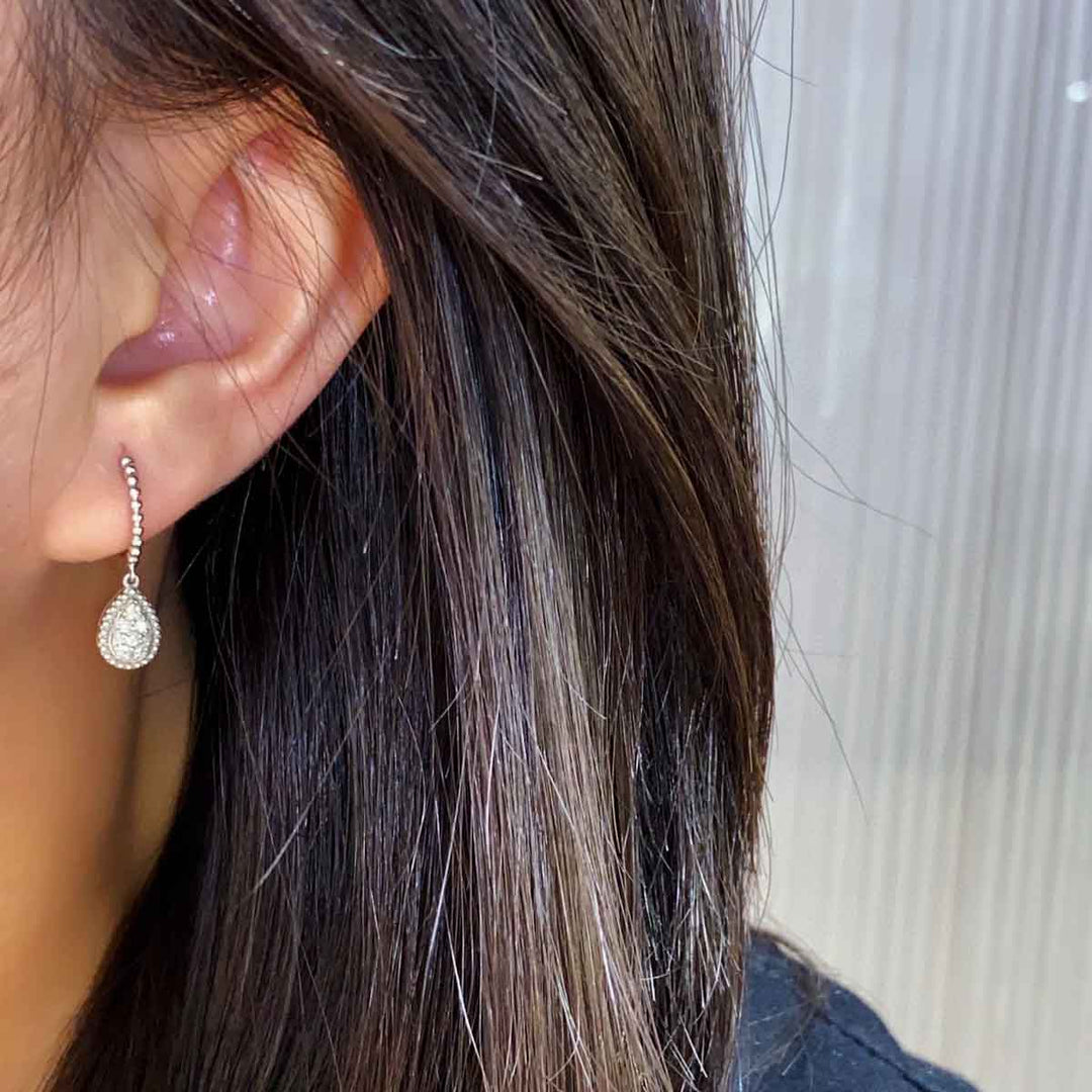 Natural White Diamond Drop Hoop Earrings D0.18ct. 18K