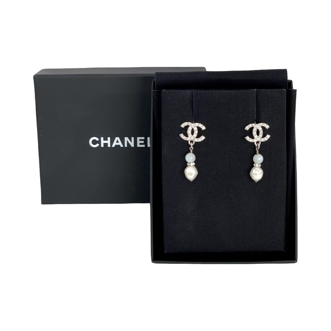 Chanel 25C CC Crystal Pearl Drop Earring