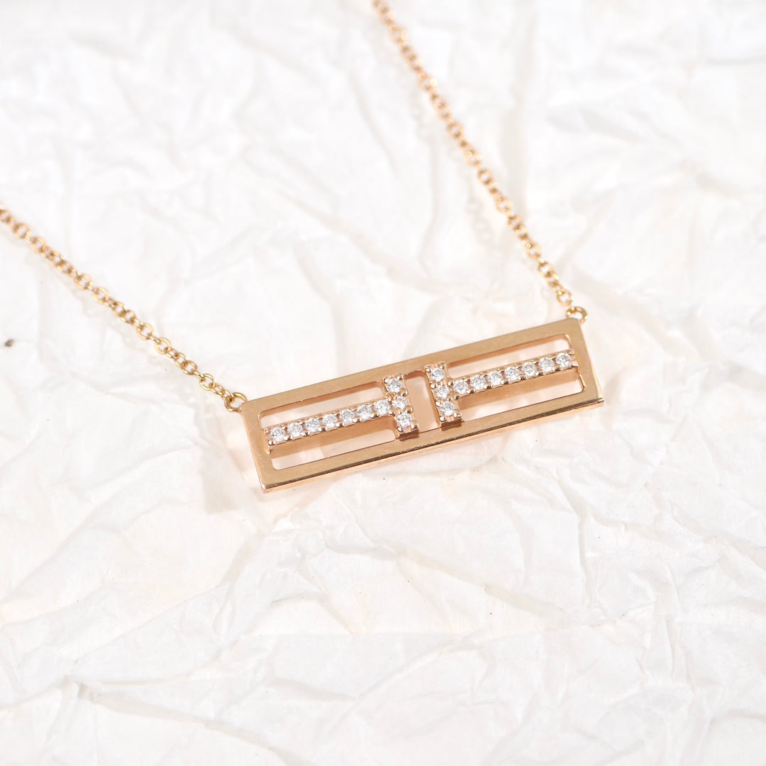 Tiffany 18K Diamond Open Horizontal Bar Necklace
