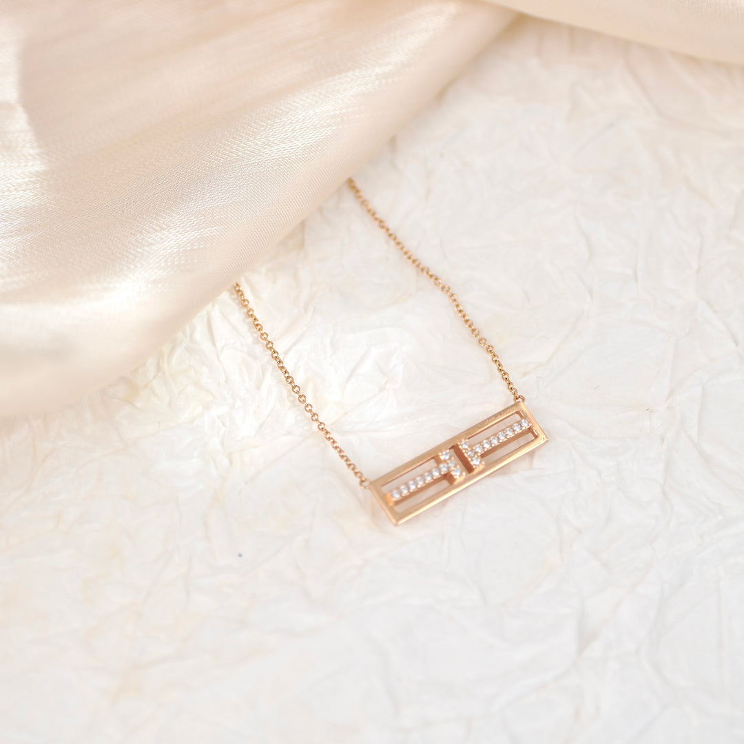 Tiffany 18K Diamond Open Horizontal Bar Necklace