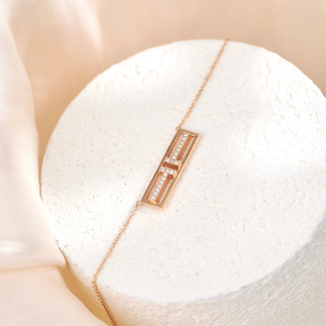 Tiffany 18K Diamond Open Horizontal Bar Necklace