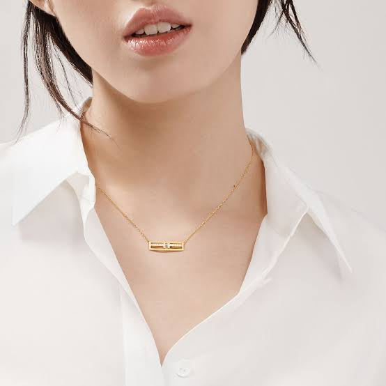 Tiffany 18K Diamond Open Horizontal Bar Necklace