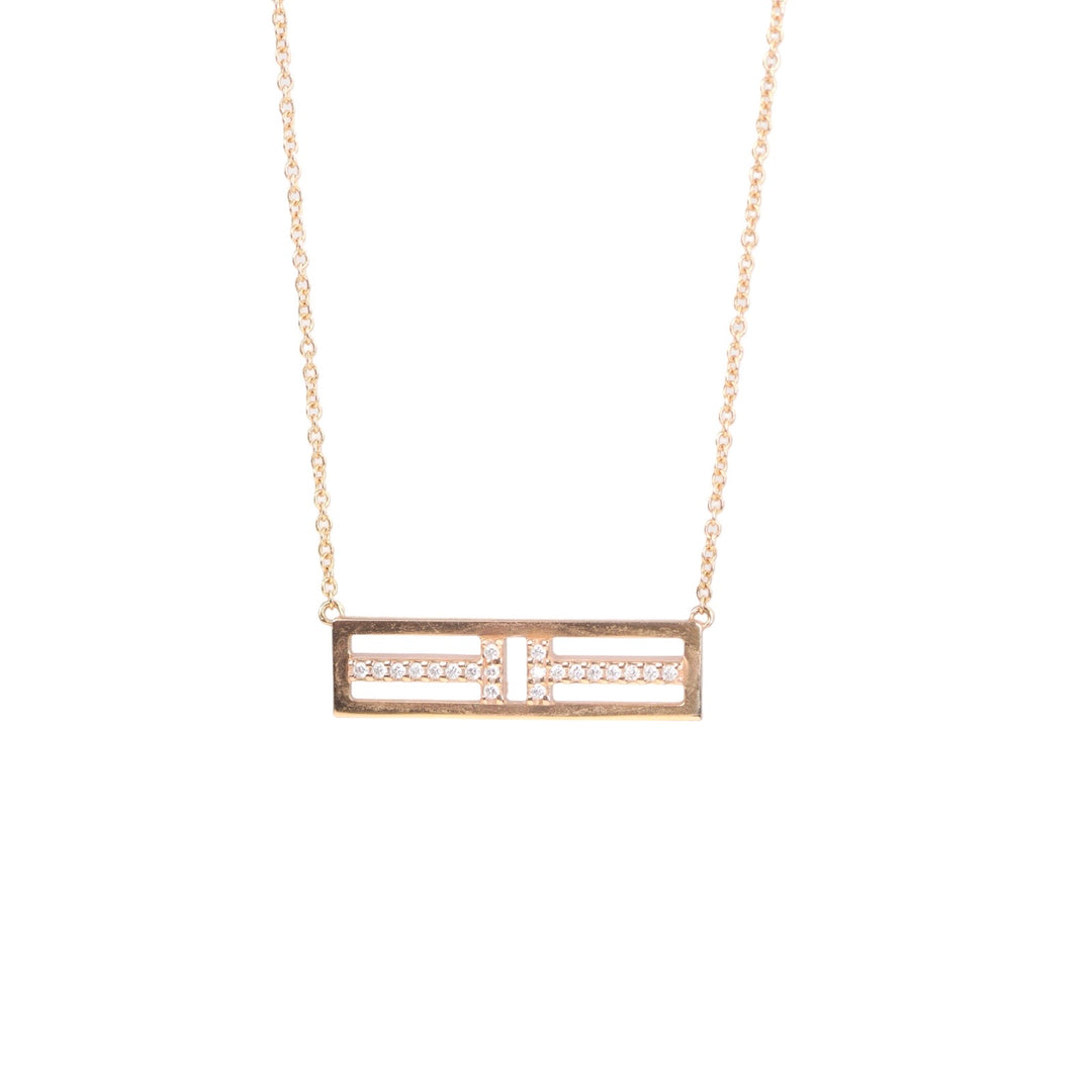 Tiffany 18K Diamond Open Horizontal Bar Necklace
