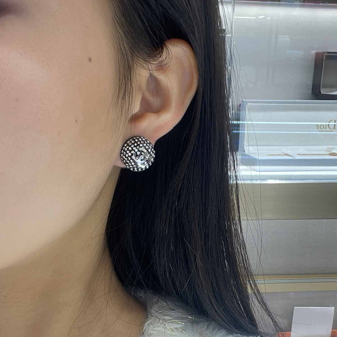 Chanel Black Round CC Earrings