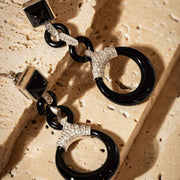 Natural White Diamond Black Onyx Earrings D0.34ct, 18K