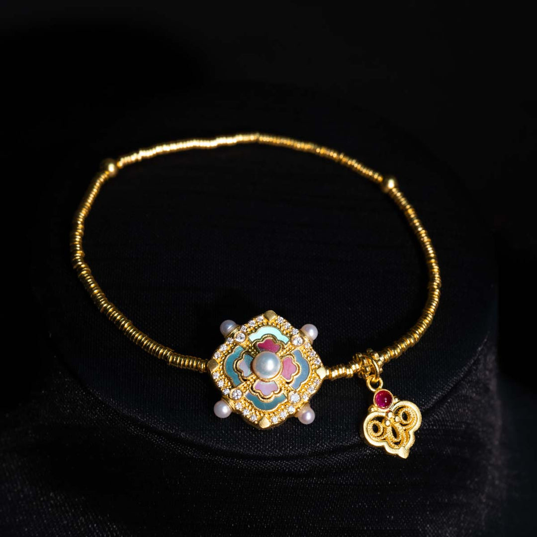 24k 999 Ruyi Bracelet with Monther of Pearl 13.96g,White Diamond 0.153ct