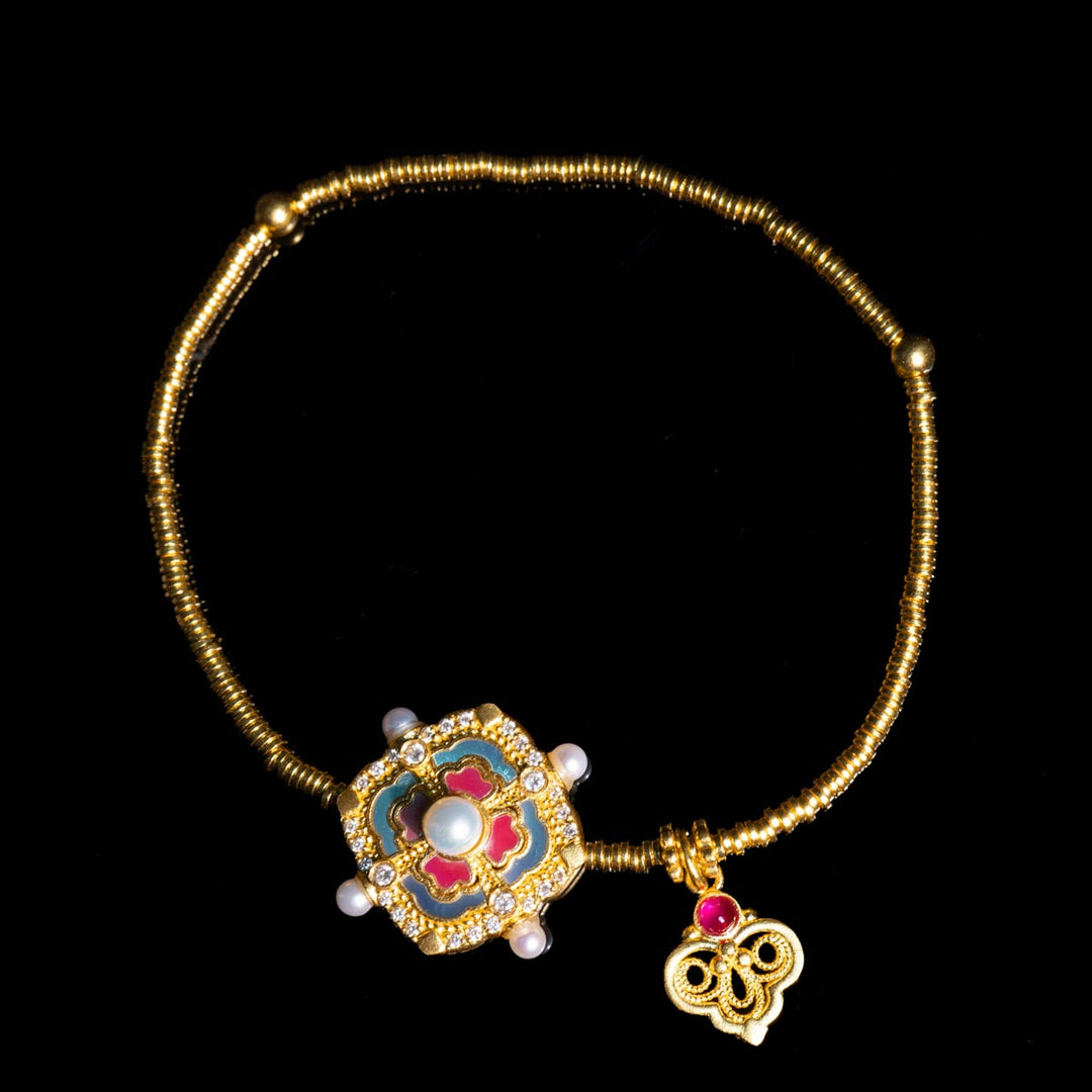 24k 999 Ruyi Bracelet with Monther of Pearl 13.96g,White Diamond 0.153ct