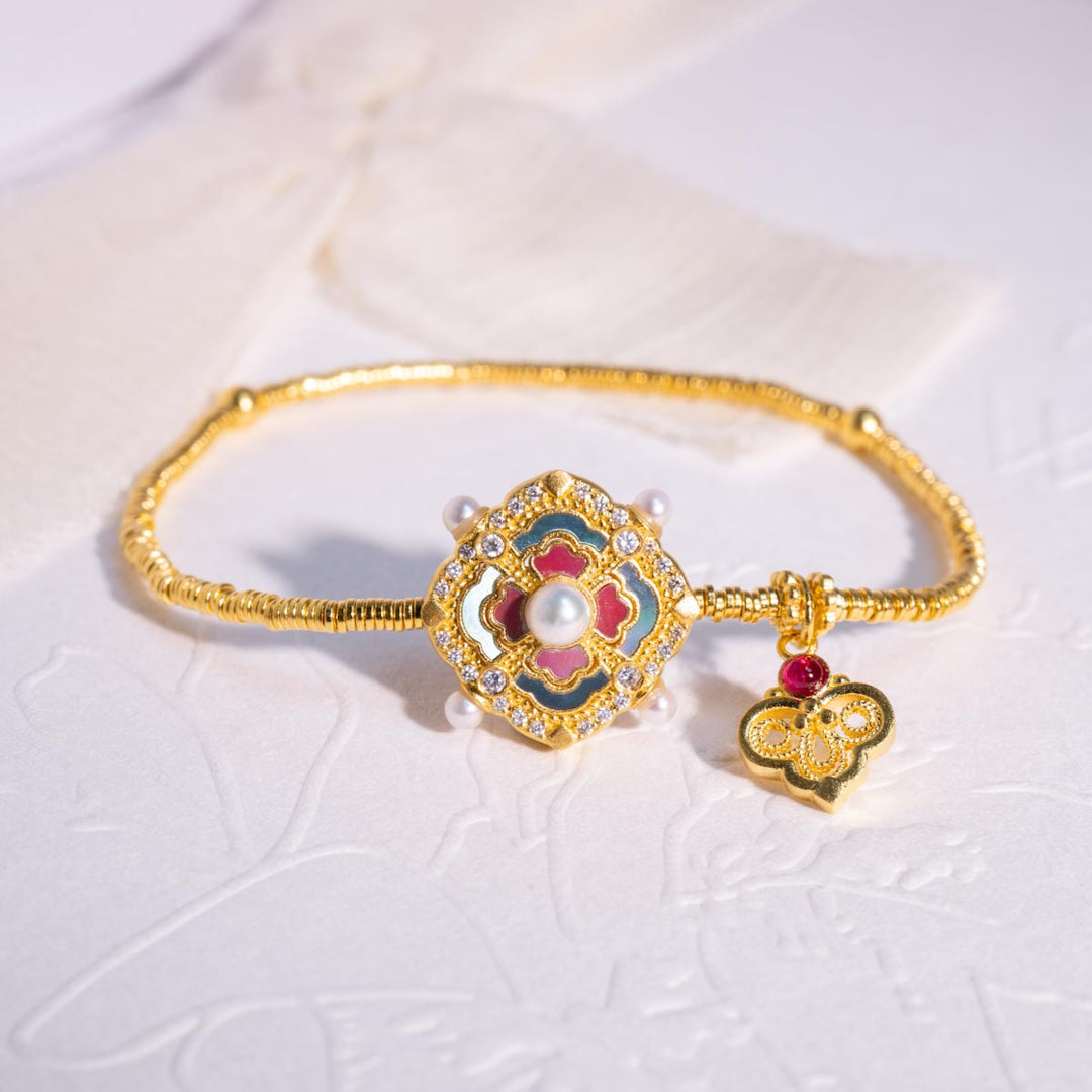 24k 999 Ruyi Bracelet with Monther of Pearl 13.96g,White Diamond 0.153ct