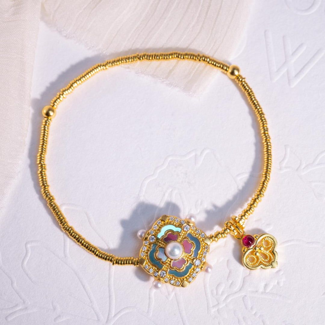 24k 999 Ruyi Bracelet with Monther of Pearl 13.96g,White Diamond 0.153ct