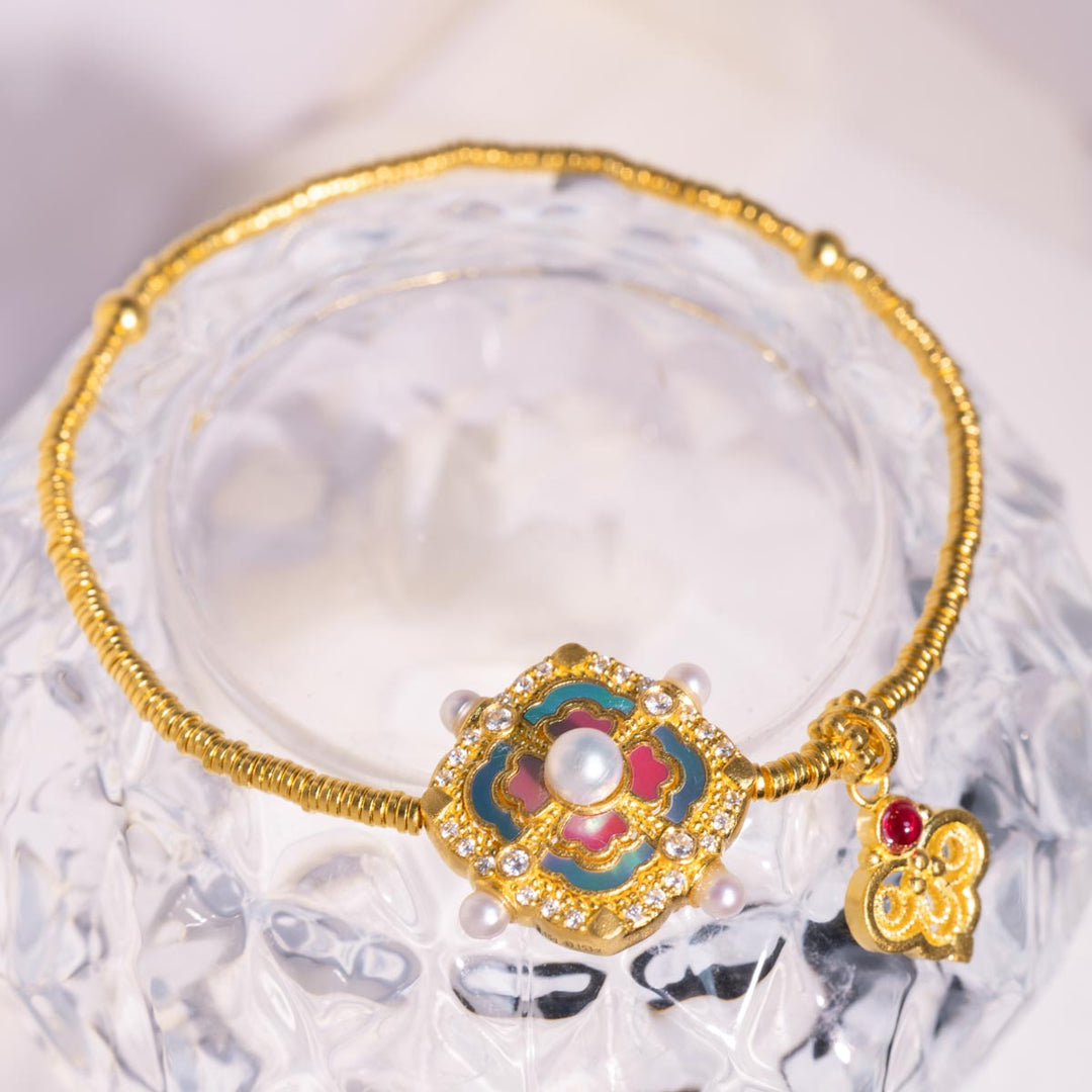 24k 999 Ruyi Bracelet with Monther of Pearl 13.96g,White Diamond 0.153ct