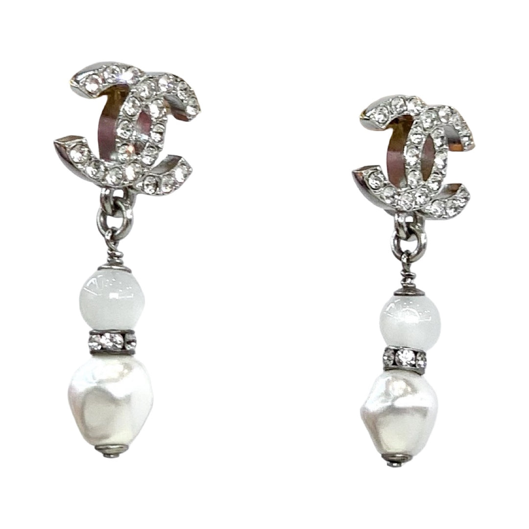 Chanel 25C CC Crystal Pearl Drop Earring