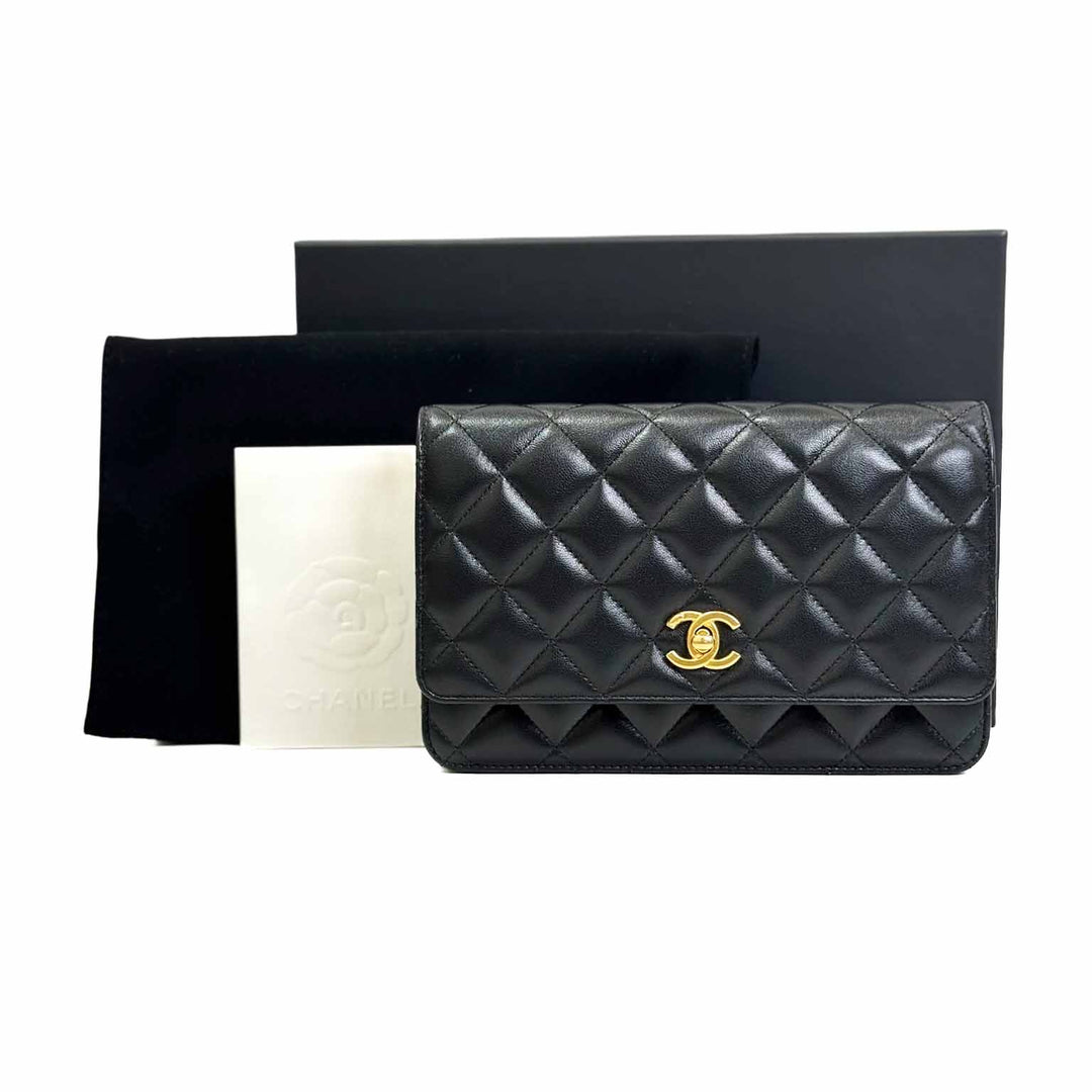 Chanel Black Classic WOC With Gold Pearl Crush