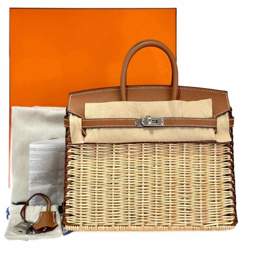 Hermes Birkin 25 Picnic 06 Gold Swift Leather with Osier Wicker