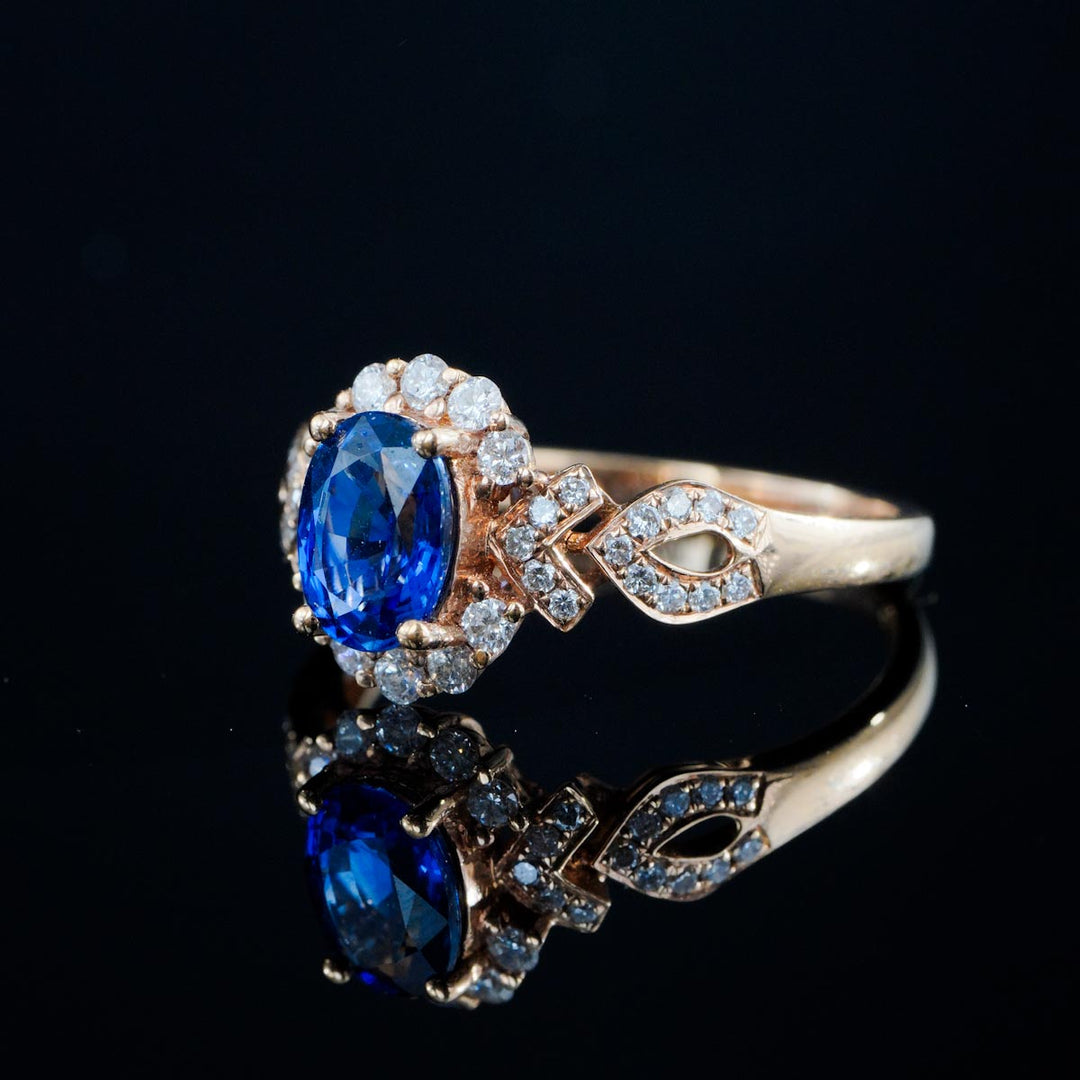 Natural Sapphire Stone Ring 1.08ct, Diamond 0.314ct 18K Gold