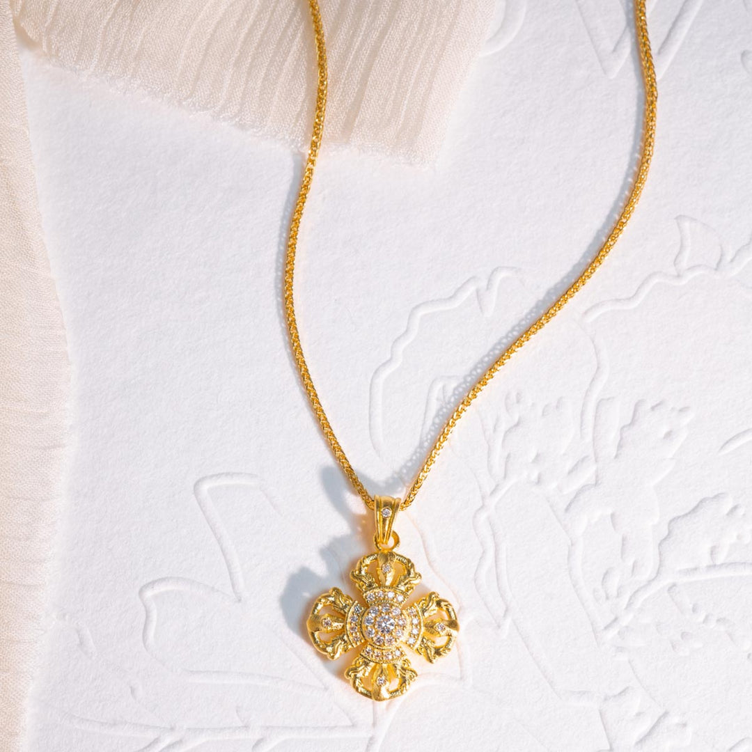 24k 999 Cross Necklace 6.05g, White Diamond 0.119ct