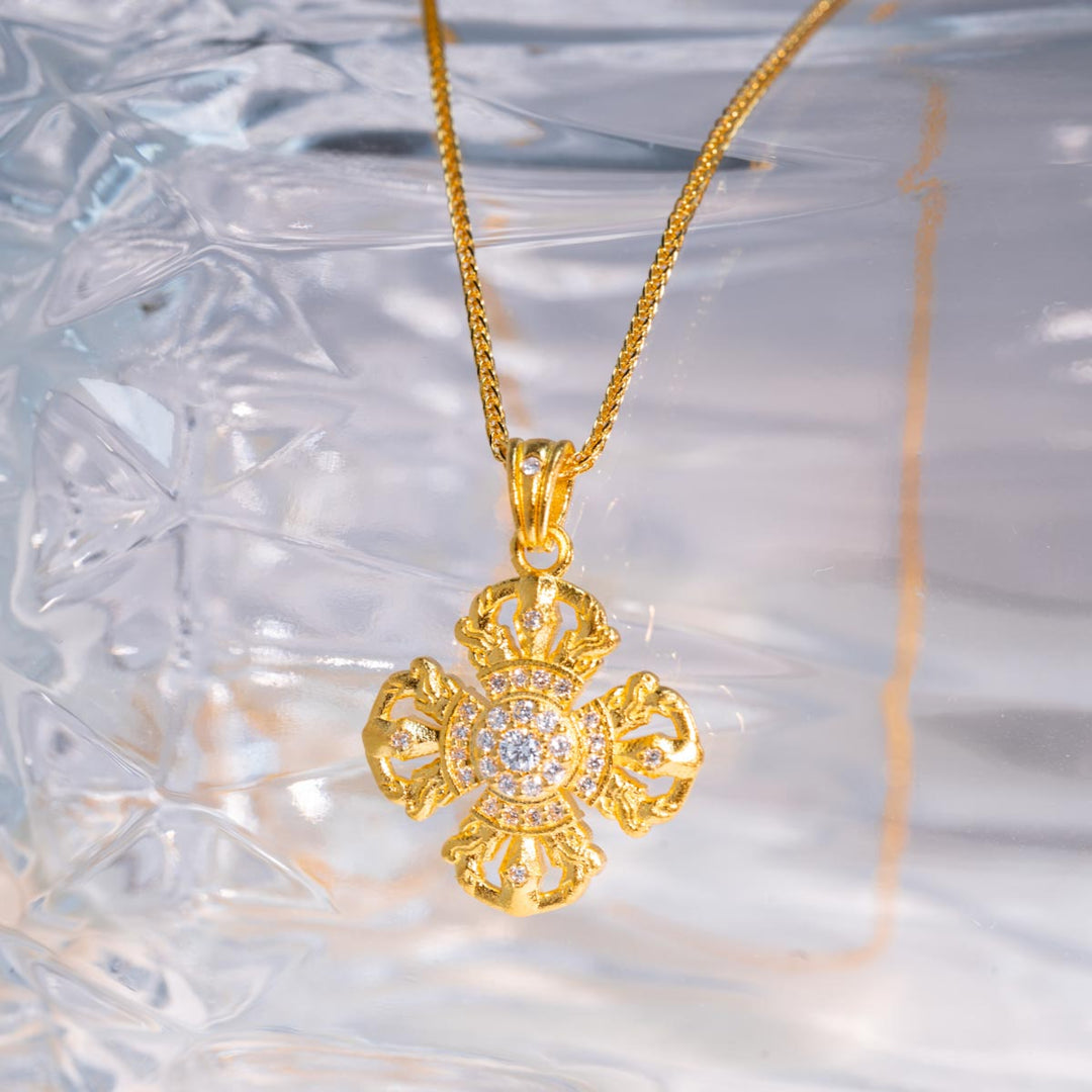 24k 999 Cross Necklace 6.05g, White Diamond 0.119ct