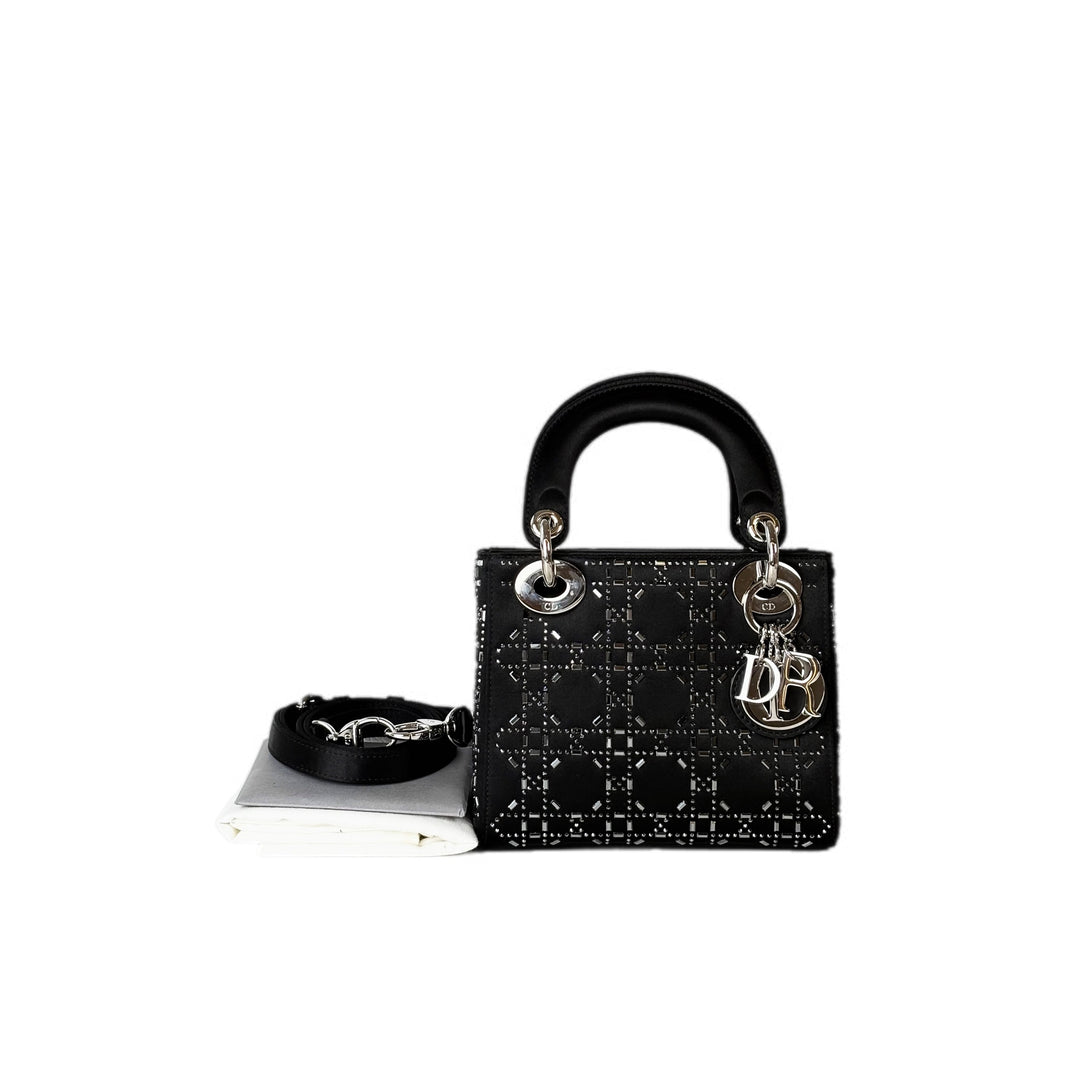Dior Lady Dior Mini Satin Crystal Black Bag