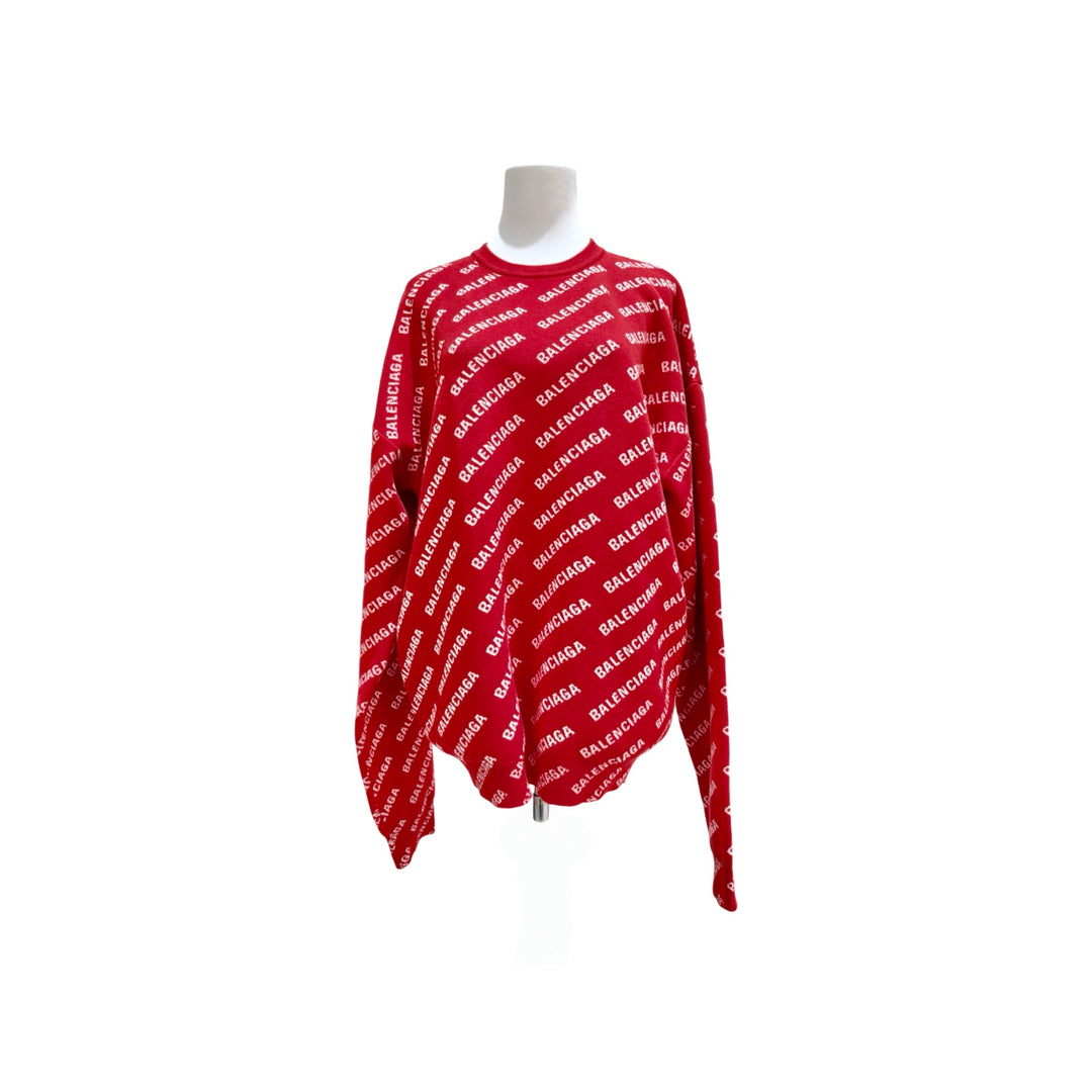 Balenciaga  All Over Logo Crewneck Red Sweater Clothing  XS