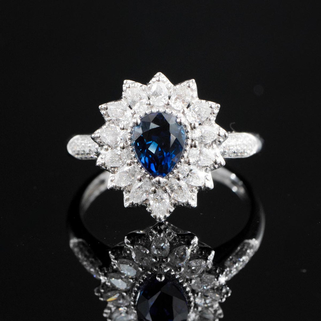 Natural Sapphire Stone Ring 1.1ct, Diamond 0.665ct 18K Gold