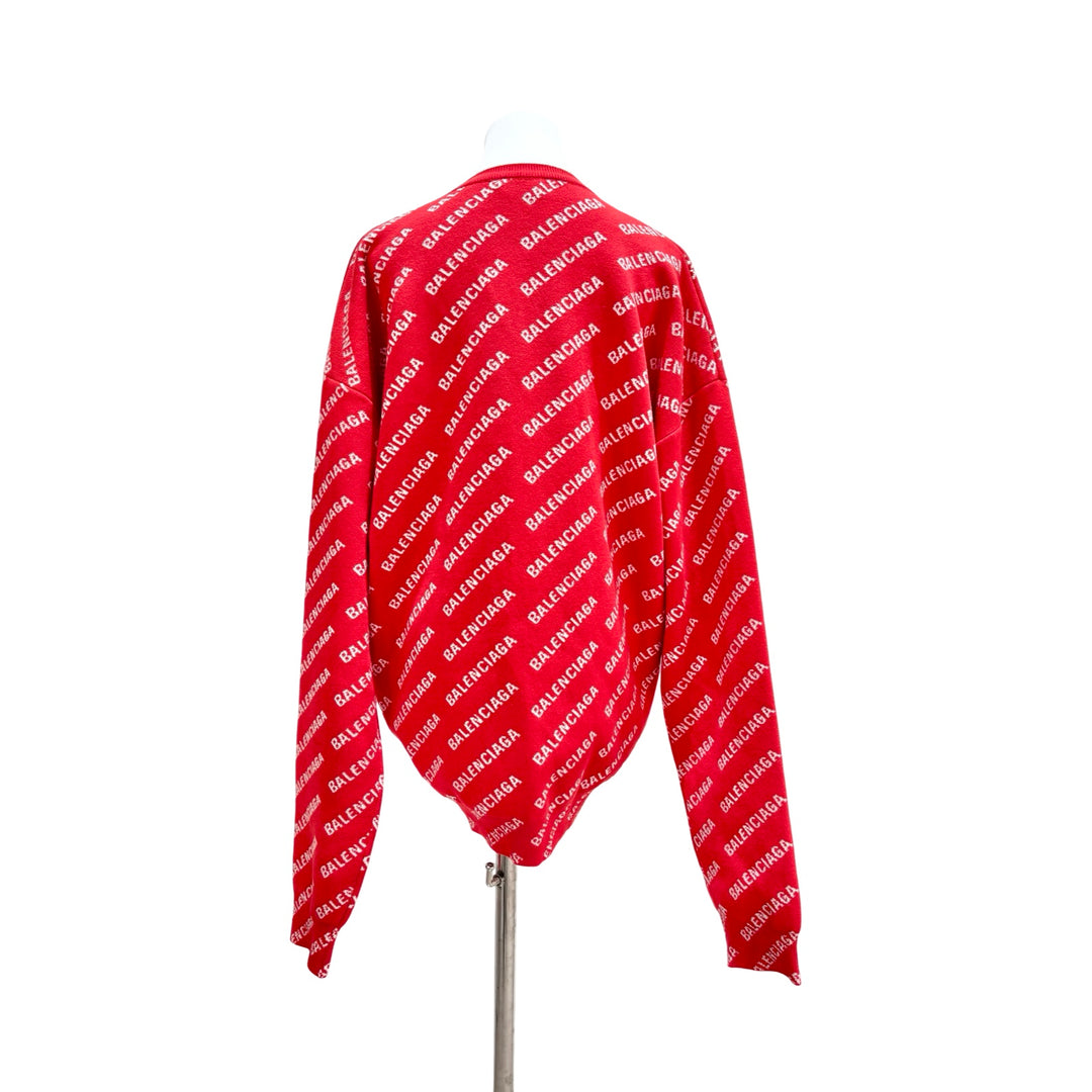 Balenciaga  All Over Logo Crewneck Red Sweater Clothing  XS