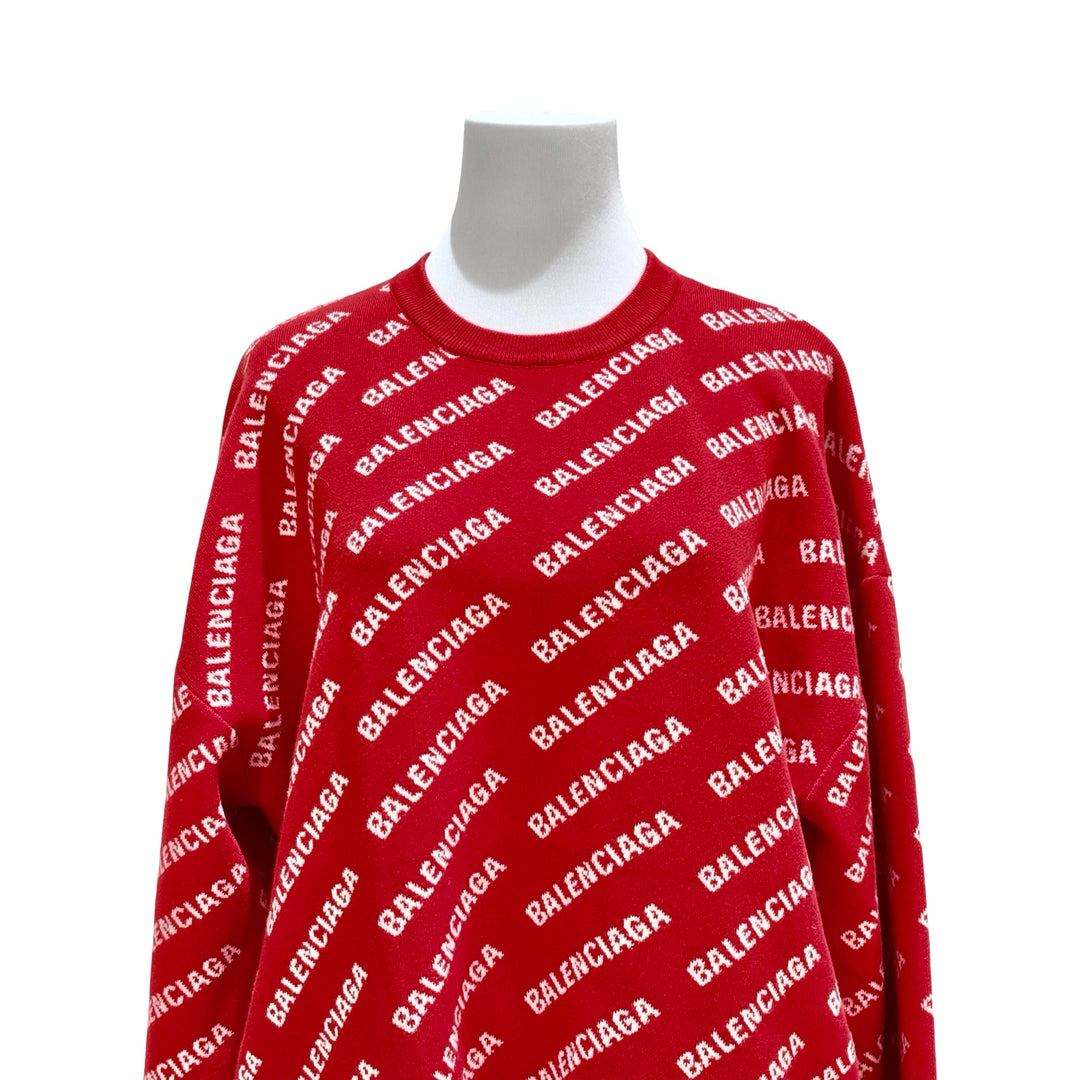 Balenciaga  All Over Logo Crewneck Red Sweater Clothing  XS