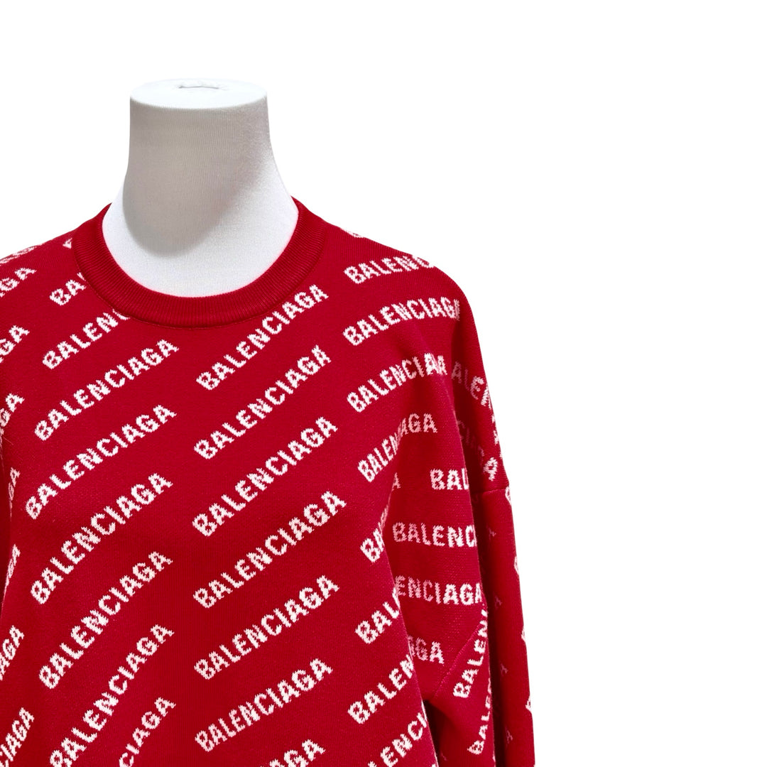 Balenciaga  All Over Logo Crewneck Red Sweater Clothing  XS