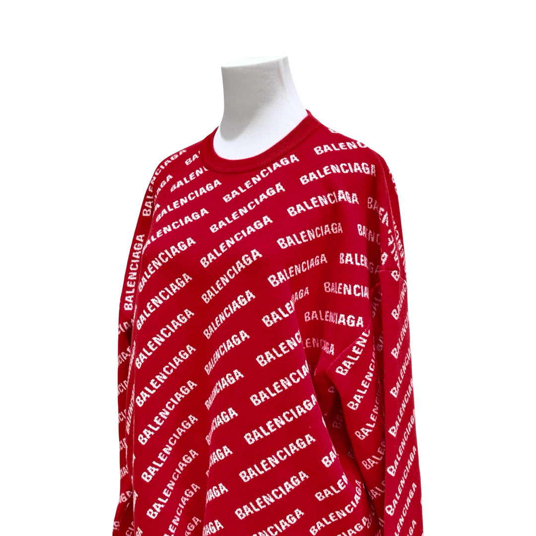 Balenciaga  All Over Logo Crewneck Red Sweater Clothing  XS